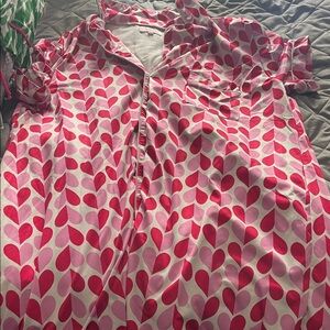 Pink Heart Print Button-Up Pajama dress